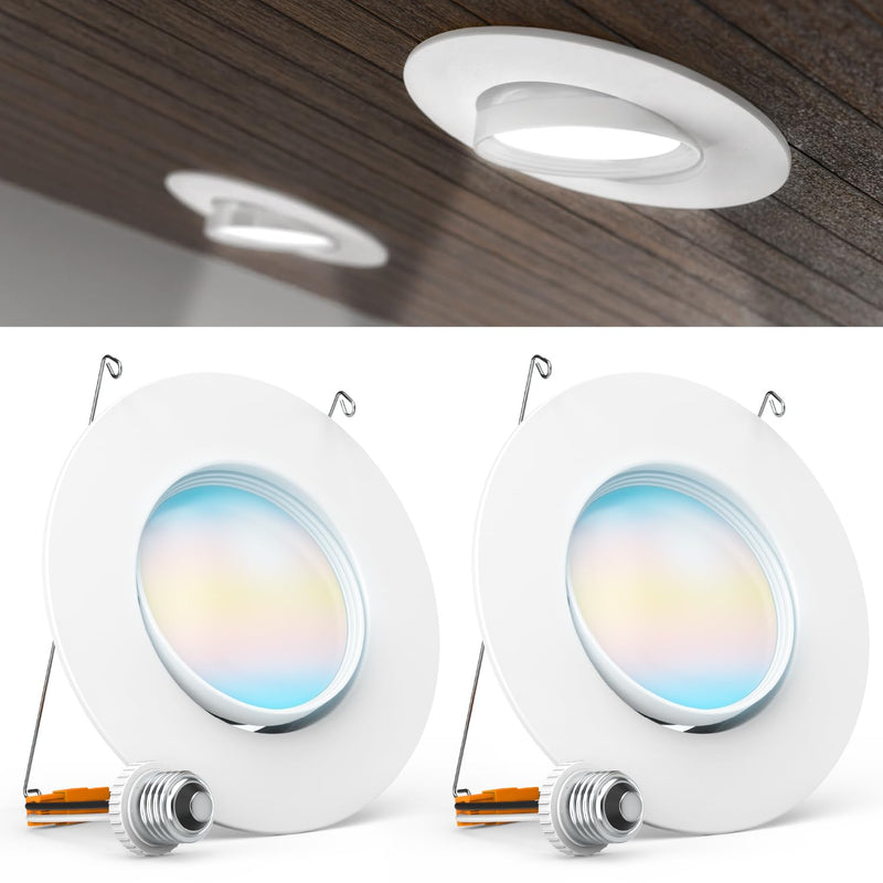 Sunco 5/6 Inch LED Can Lights Retrofit Recessed Lighting, Gimbal Downlight Adjustable, 800 LM, 12W:60W, Selectable CCT 2700K/3000K/3500K/4000K/5000K, Dimmable, Damp Rated UL. (Pack of 2) White