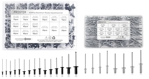 Proster 600Pcs Black +210PCS Silver Aluminum Blind Rivets