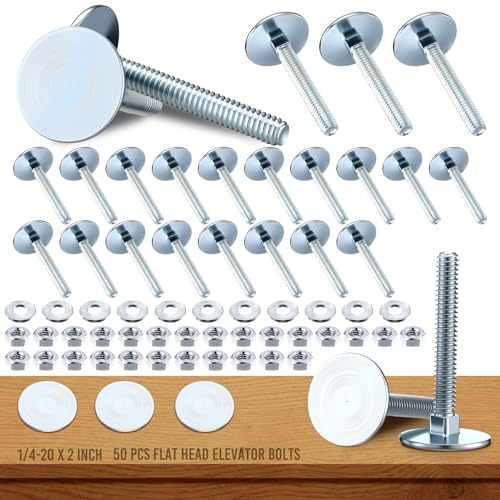 LEIFIDE 50 Set Elevator Bolts 1/4-20 x 2 Inch High Strength Flat Head Bolts with Nuts and Flat Washers Galvanized Steel for Several Uses (Silver) Silver