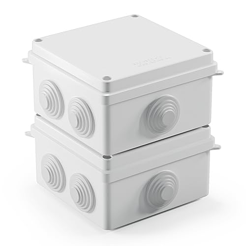 Pack of 2 Surface-Mounted Junction Box, Surface-Mounted, Junction Box, Outdoor Waterproof IP65, Junction Box, Distribution Box, Outdoor Waterproof, Electrical Box, Electric Project Housing (White, 100