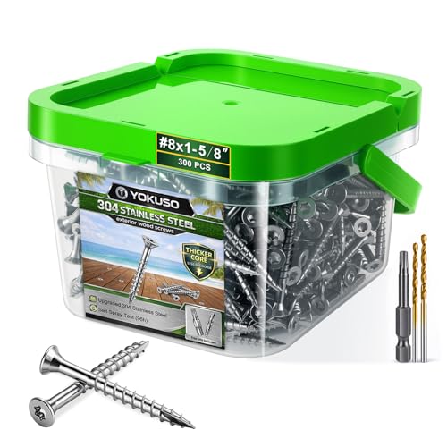 #8 x 1-5/8" Stainless Steel Wood Screws,304HC3 Exterior Deck Screws,300 PCS