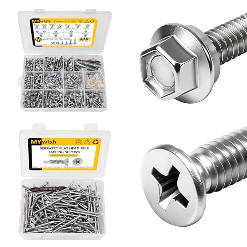 Mywish 430PCS Self Tapping Screws for Metal Assortment Kit & (150Pcs) #8 x 2 Self Tapping Screws, Tek Self Drilling Mouting Screw for Metal Plastic Wood, Fast Tapping, 410 Stainless Steel