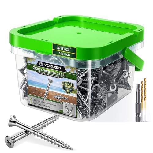 #10 x 2 Stainless Steel Wood Screws,304HC3 Exterior Deck Screws,300 PCS #10 X 2" 300