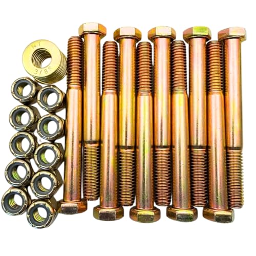 3/8"-16 x 3-1/2" Grade 8 Bolts (10-Pack) – Heavy-Duty Hex Bolts Includes Flat Washers & Nylon Lock Nuts – High-Strength SAE Anti-Vibration 3.5" Coarse Bolts for Automotive, Machinery & Construction 3/8" x 3-1/2" Nylon Lock Nut 10