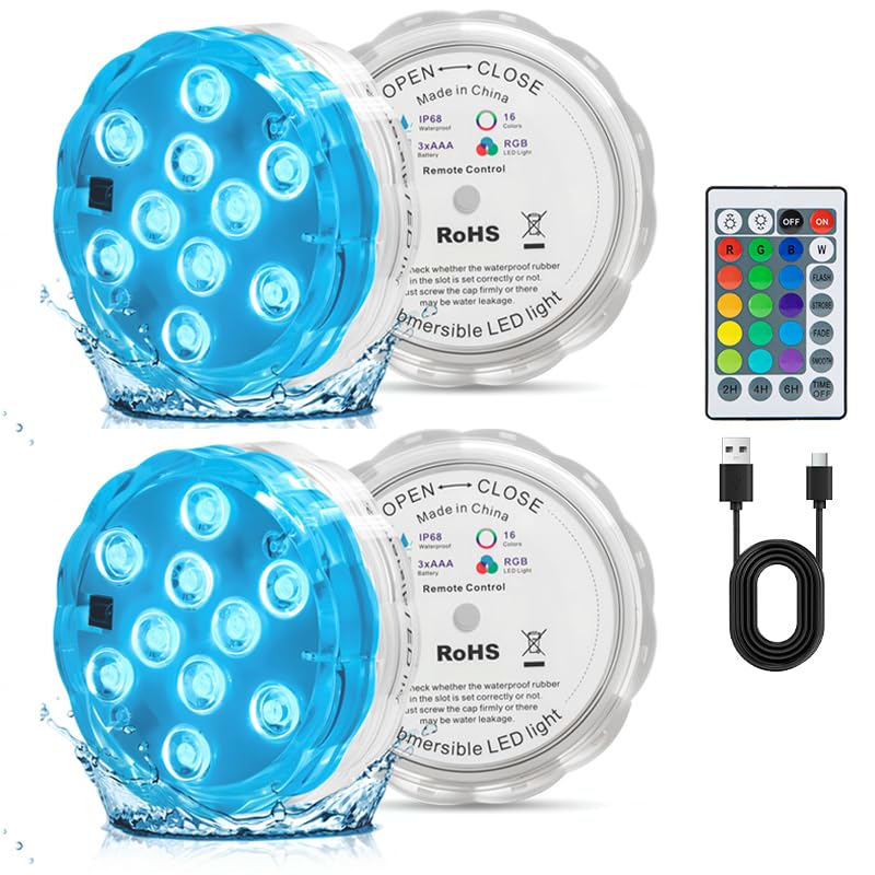 Seaponer Rechargeable Boat Lights - IPX8 Waterproof LED Lights with Remote, RGB Multi 25 Colors, for Deck Courtesy Interior Lights, Fishing Kayak Duck Jon Bass Boat, 4 Pack