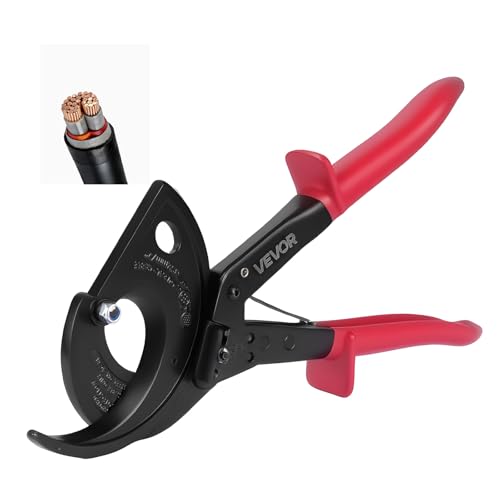 VEVOR Ratcheting Cable Cutter, Spring Steel Blades with Insulated Handles, Quick-Release Button, Heavy Duty Ratchet Cable Wire Cutter for Cutting Copper & Aluminum Cables Up to 800 MCM / 400 mm² 11inch/800 MCM / 400 mm²