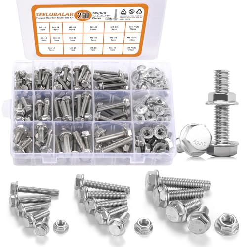 260 Pcs M5 M6 M8 Metric Flange Bolts Assortment, 16/20/25/30/40mm Screws M5/M6/M8 - 16/20/25/30/40mm