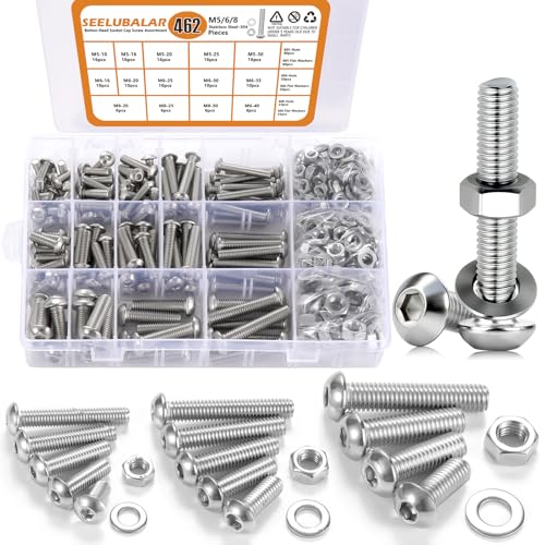 462 Pcs M5 M6 M8 Button Head Hex Socket Cap Screws Bolts Assortment Kit M5&M6&M8 - 462 PCS