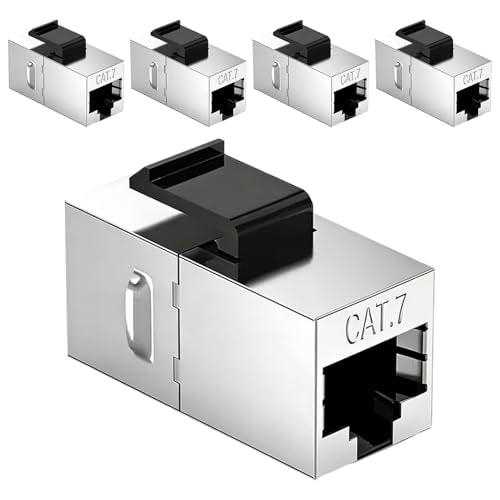Cat7 Keystone Module RJ45 Coupling Shielded - 10Gbps Keystone Jack Female to Female Ethernet Network Connector for Patch Panel LAN Cable Extension (Pack of 5, Silver)