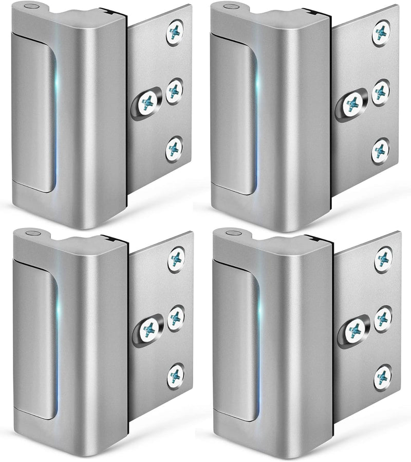 4 Pack Home Security Door Reinforcement Lock Child Proof High Security Door Lock Front Door Locks for Kids Safety Withstand 800lbs Door Latch Lock Christmas Gifts Stocking Stuffers for Men Women Silver 4