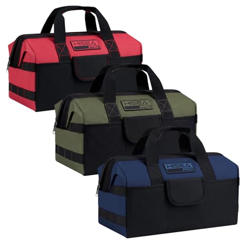 HISEA 3 Pack Heavy Duty Tool Bag, 16-Inch Waterproof Tools Organizer Tote Red, Navy, Green 16 Inch