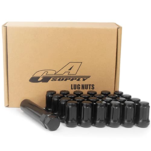 GAsupply 1/2-20 Lug Nuts Black 1.38" 35mm Tall Cone Seat, 24Pc