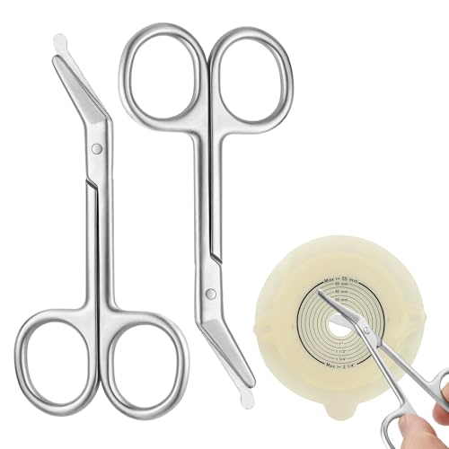Pack of 2 Ostomy Scissors Curved with Rounded Tip, Silver | Medical Bandage Scissors Stainless Steel Ostomy Accessories for Colostomy & Ileostomy Bag