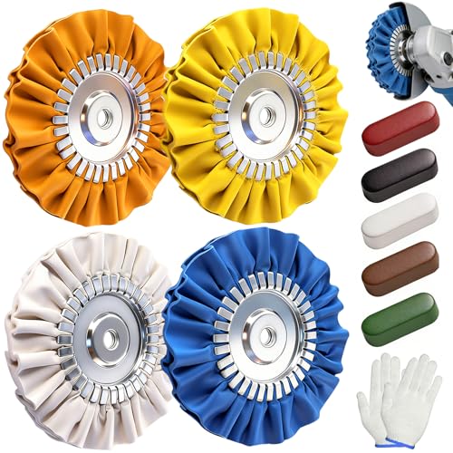 8 inch Airway Buffing Wheel with Compound for Angle Grinder,9PCS Buffer Polishing Wheel(5/8 inch Arbor Hole) and 5PCS Buffing Compounds，Aluminum Wheel Polishing Kit for Mirror Finish