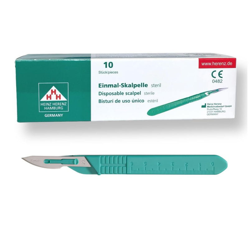 Disposable Scalpel No.23 - 10 in a Pack - Sterile, Stainless Steel Blade, Plastic Handle, Individually Wrapped - Medical Disposable Surgical Cutlery | Heinz Herenz medical supplies