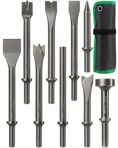 9pcs Air Hammer Chisel Set, 0.401" Pneumatic Hammer Bits with Canvas Pouch