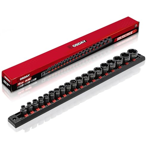 3/8" Drive Low Profile Socket Set, 19-Piece Metric Stubby Impact Socket Set, 6-24mm Nano Sockets Organized in Magnetic Storage Rail 3/8" Metric-19 Pieces