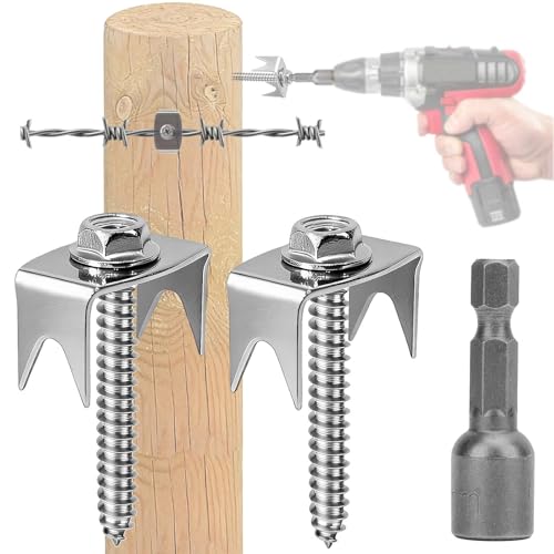 100Pcs 304 Stainless Steel Fence Staples for Wire Fencing, Reusable Fence Fasteners for Wire Mesh & Woven Fencing, Easy Install with Power Drill 100 pcs