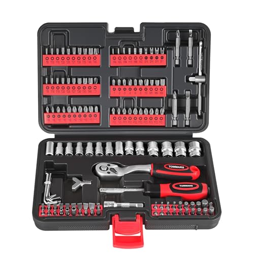 TOMMARS 130PCS Mini Ratchet Set, 1/4 Inch Socket Set, Screwdriver Bits. 130PC Mini Ratchet Set