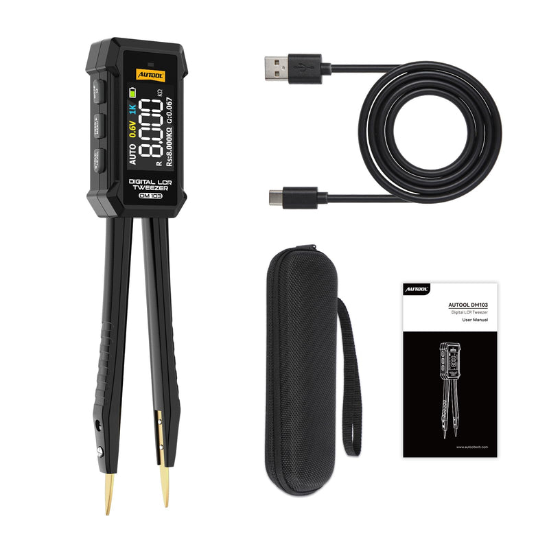 AUTOOL DM103 LCR Meter, LCR Meter, 10KHz LCR Meter Tweezer, Intelligent SMD Components Tester - Measuring Resistors, Chokes, Diodes, Capacitors, Voltage & Continuity Testing
