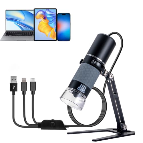 1080P Handheld Digital Microscope, Portable USB Microscope with 50-1000X Magnification and Adjustable Stand, Compatible with iPhone, Android, Mac and Windows PCs