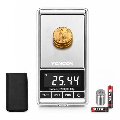 Digital Coin Scale, Gram Scale 0.01g Accuracy for Coin Collectors, Bank Tellers and Home Use, Ideal Scale for Gold and Jewelry, 200g Capacity with Calibration Weight