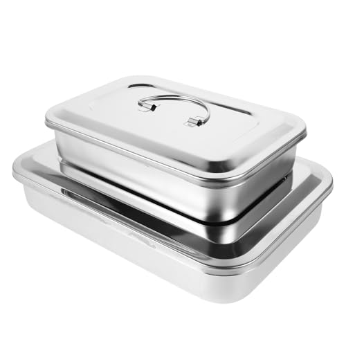 Portable Stainless Steel Sterilisation Box with Lid Rectangular Medical Instrument Tray Autoclavable for Clinic and Laboratory 24 x 16 cm 30 x 20 cm Pack of 2