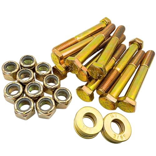 3/8"-16 x 3 Grade 8 Bolts (10-Pack) – Heavy-Duty Hex Bolts Includes Flat Washers & Nylon Lock Nuts – High-Strength SAE Anti-Vibration 3.0" Coarse Bolts for Automotive, Machinery & Construction 3/8" x 3" Nylon Lock Nut 10