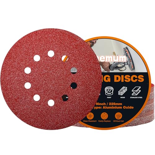 Pack of 30 Sandpaper 225 mm 40 Grit 10 Hole Sanding Discs 225 mm for Giraffe Drywall Sanders Sandpaper 225 mm 10 holes 30 pieces 40 grit