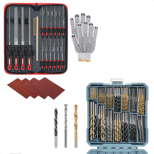 Hi-Spec 17 Piece Metal Hand & Needle File Tool Kit Set and Drill Bit Set 130pc Multi SAE