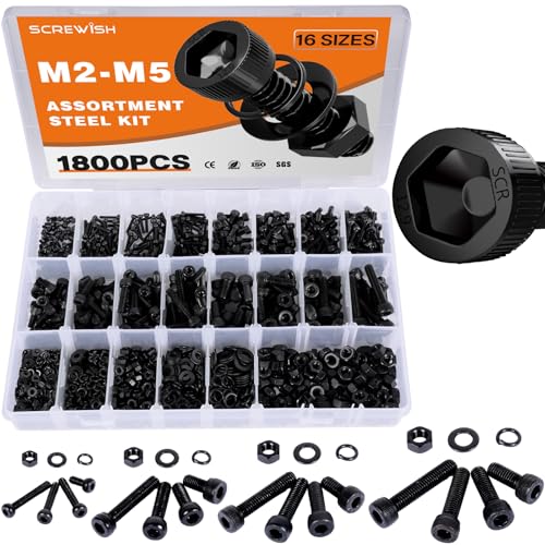 1800PCS M2 M3 M4 M5 Socket Head Cap Screw Assortment Kit M2M3M4M5 1800pcs Hex Head