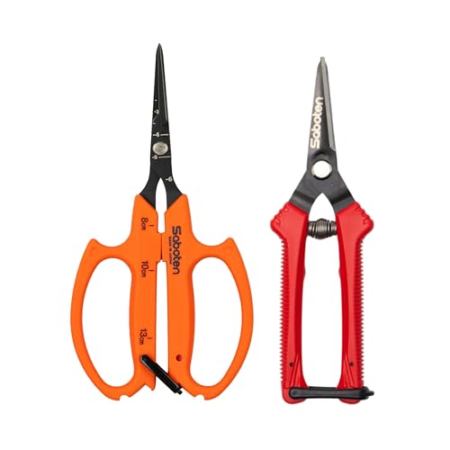 Saboten Japanese Pruning & Harvesting Shears Set – 6.3" Auto-Open Magnetic Fine Tip Angled + 6.7" Lightweight Trimming Shears, Fluorine-Coated Stainless Steel, Made in Japan