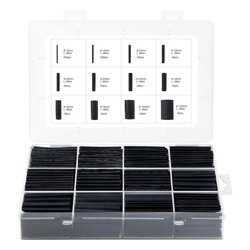 Oderra 900 x Black Heat Shrink Tubing 12 Sizes | Electrical Cable Insulation Heat Shrink Tubing 2:1 Contraction Ratio Cable Protection