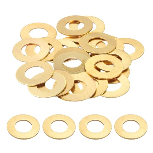 PATIKIL M12 Flat Washers, (12mm ID 24mm OD 1.2mm Thickness, Golden) (32 Pcs), Brass Metric Sealing Gasket Ring Crush Washer Spacers for Faucets/Garden/Bolts/Screws/Hose Pipe 12mm x 24mm x 1.2mm 32