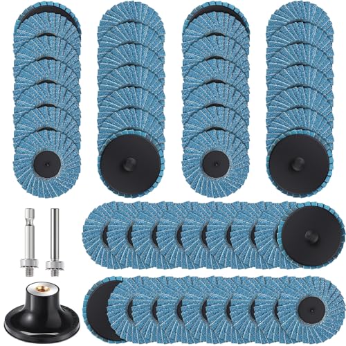 CHENGU 48 Pcs 2" Flap Discs, Die Grinder Accessories Flap Sanding Disc with 1/4" Holder 40 60 80 120 Grit Sanding Discs for Surface Grinding, Stock, Rust Removal, Finishing, Deburring