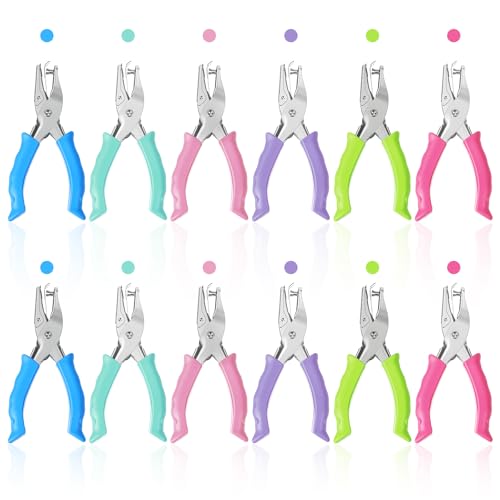 12 Pcs Single Hole Punch Handheld 1/4 Inch Hole Punch for Paper, Binder & Scrapbooking | Circle Single Shape Puncher | Soft-Grip Handles, Auto Paper Chip Collector, Lightweight, Multicolor