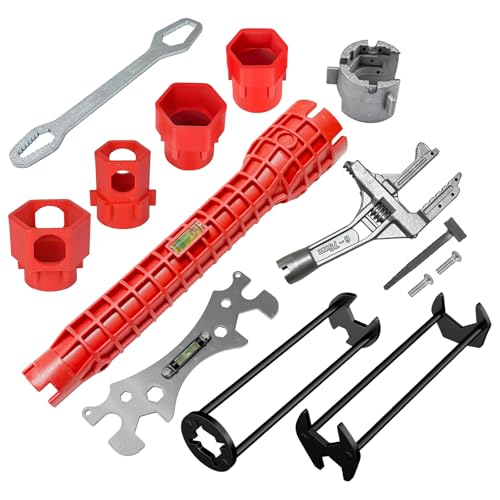Basin Wrench Set, 6-Piece Sink Faucet Installation Tool Kit, 8-in-1 Adjustable Plumbing Spanner with Wide Jaw, 10-70mm Range
