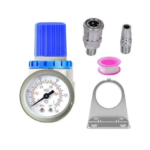 Air Compressor Pressure Regulator Kit,1/4 Inch NPT Mini Air Pressure Regulator with 0-150 PSI Gauge and Bracket for Compressed Air System Air Drying System (Blue) Blue-Air Pressure Regulator Kit