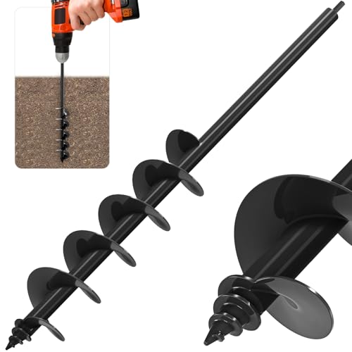 Insaga Auger Drill Bit for Planting 4″ x 32″– Heavy Duty Carbon Steel Spiral Garden Auger for Drill, 3/8″ Hex Drive Plant Auger for Bulbs & Seedlings – 32″ Long Reach Reduces Bending 4″ x 32″