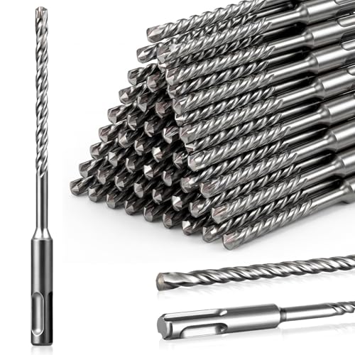 30 Pcs Rotary Hammer Drill Bits Bulk, Concrete Drill Bit Set, Carbide Tipped for Concrete Brick Stone Masonry Wall Anchor Drilling Construction 1/4 x 6 Inch