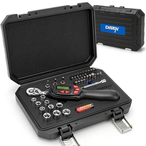 DISEN 1/4" Digital Torque Wrench Set 5-25 N.m 13pcs Sockets Extension Bar