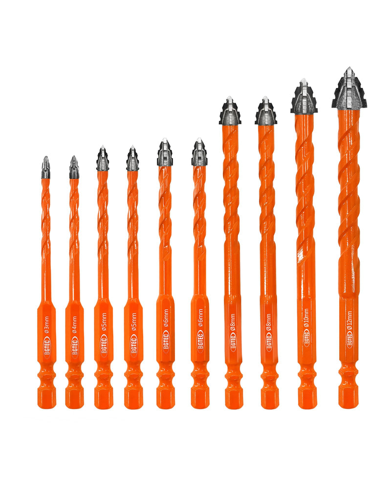 BGTEC Serrated Carbide Masonry Drill Bit Set - 10PCS 3/4/5 * 2/6 * 2/8 * 2/10/12MM Wood Drill Bits with a Quick Release Bit Holder for Wood Plastic Masonry Brick Tile Glass Concrete Marble 3/4/5*2/6*2/8*2/10/12mm 10
