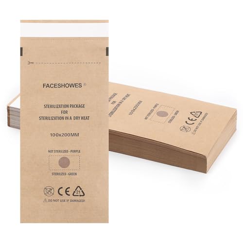 Pack of 100 Self-Sealing Sterilization Bags 100 x 200 mm / 3.9 x 7.9 inches for Dental Tools and Nail Tools, Disposable Cleaning Bags for Autoclaves and Sterilisers, for Oral Cavity Cosmetics Beauty 100 pieces 100x200mm