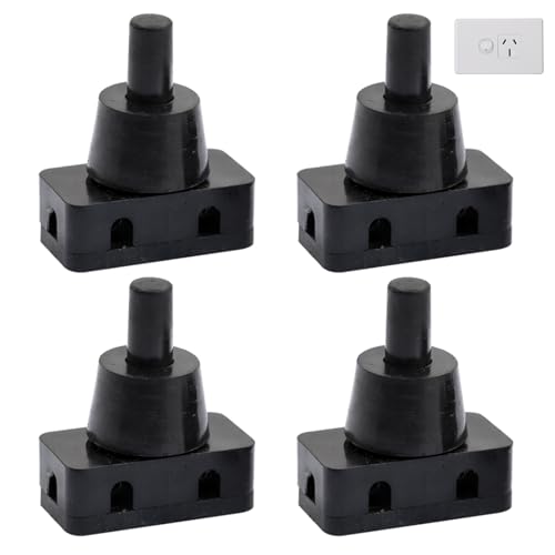 Pack of 4 Built-in Pressure Switches, Mini Switch, 250 V 2 A, IP20 Suitable for Lighting Fixtures, Kitchen Appliances, Furniture, Sockets, Home Appliances, DIY Projects, Black