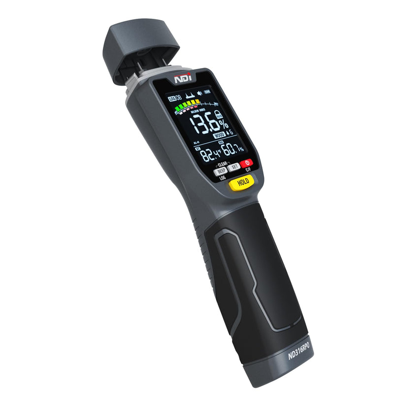 NDI ND316PRO Dual-Mode Moisture Meter – Pin & Pinless Non-Destructive, Wood & Building Materials, Temperature & Humidity Display, Data Log, Backlit LCD