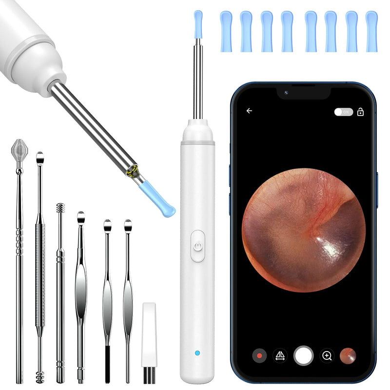 Earwax Remover Ear Camera, AZHE 1920P Wifi Ear Cleaner, 3.0 mm Ear Cleaner IP67 Waterproof, Wifi Ear Cleaner for iPhone, iPad and Android Smartphones (White) White