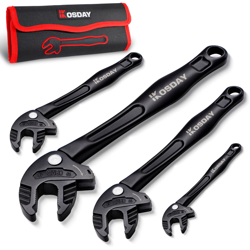 4-Piece Self Adjusting Wrench, Self-setting Spanner with Automatic Continuous Gripping for 1/4"-3/4" (7-19mm) Pipe Fittings Nuts and Bolts