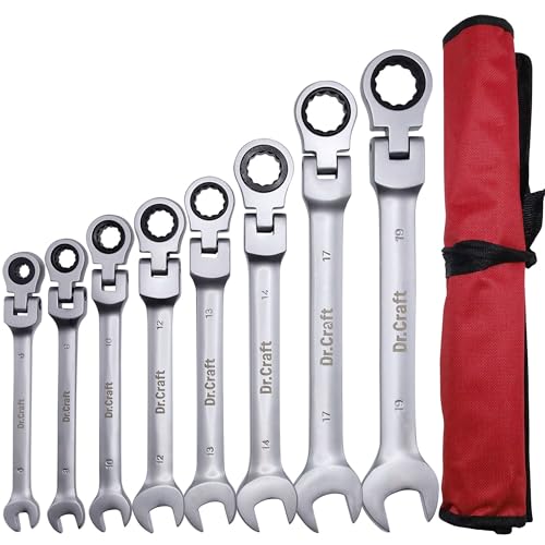 vivicreate 8-Piece Flex-Head Ratcheting Combination Wrench Set, Metric 6–19mm, 72-Tooth CR-V Steel Wrenches with Organizer Bag for Automotive & DIY Repair