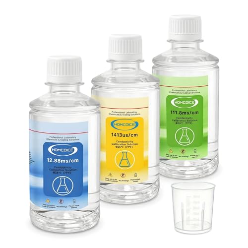 TDS and EC Calibration Solution Kit 250ml 3 Solutions (1413µS/cm, 12.88mS/cm, 111.8mS/cm) High Precision Buffer Solutions for Conductivity and TDS Meters