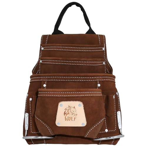 WOLF WTH2141I Heavy-Duty Genuine Reversed Leather 10-Pocket Tool Bag